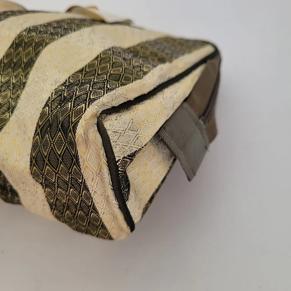 Christian Dior Vintage Cosmetic Bag Striped Brocade Gold Green Bow Logo‎ Pouch